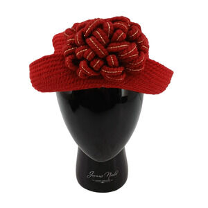 Vintage Handmade Needlepoint Red Bucket Hat by Everitt Women’s Retro Style